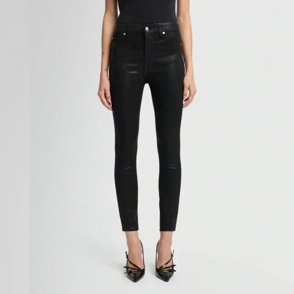7 for all mankind ; B(AIR) HIGH WAIST ANKLE SKINNY IN COATED BLACK